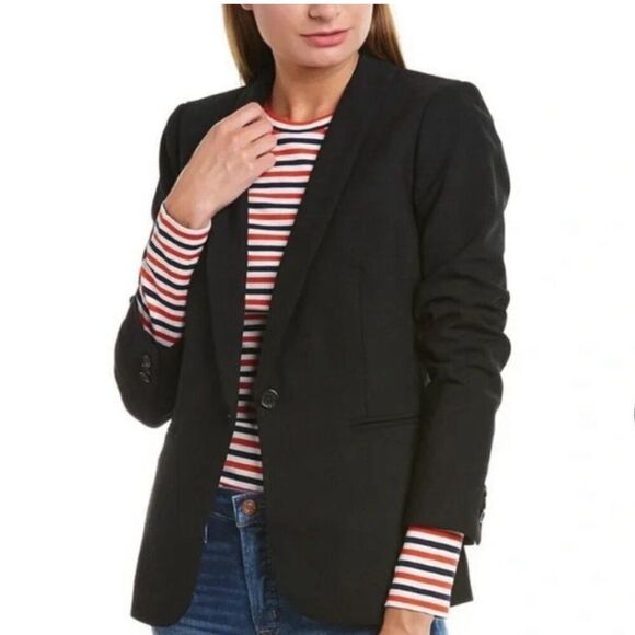 J. Crew Parke Blazer Black Stretch-Wool Shawl Collar‎ Single Breasted Size 4 - Picture 1 of 9